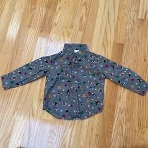 Disney character grey winter/holiday print button down shirt size 12 months